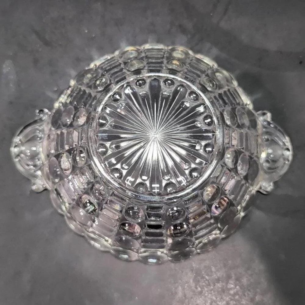 Anchor‎ Hocking Clear Bubble Glass Dish, Vintage Tab-Handle Centerpiece Bowl